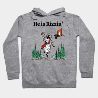 He is Rizzin Funny Easter Jesus Playing Basketball Meme Hoodie